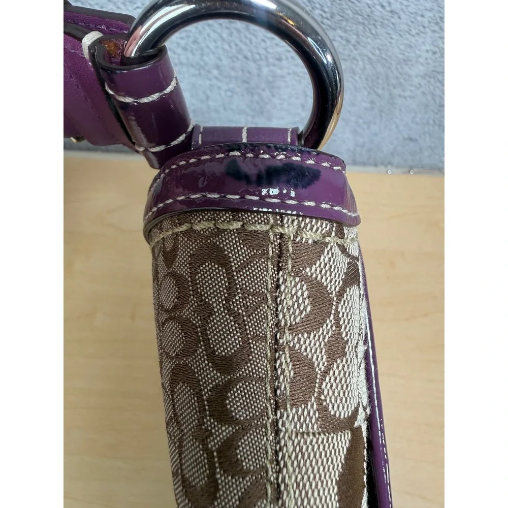 Coach Patchwork Soho Shoulder Bag Women Small Brown Purple Signature F12316